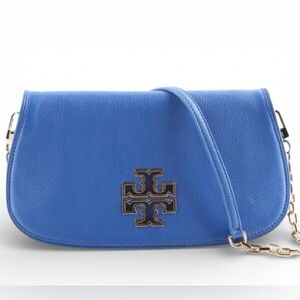 Tory Burch Britten Mini Pebbled Leather Convertible Bag in Vibrant Blue